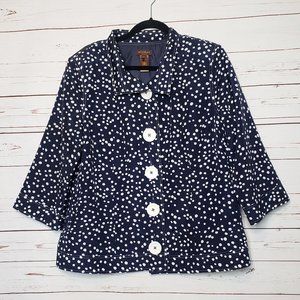 Multiples Blue and White Polka Dot Button Down Jacket